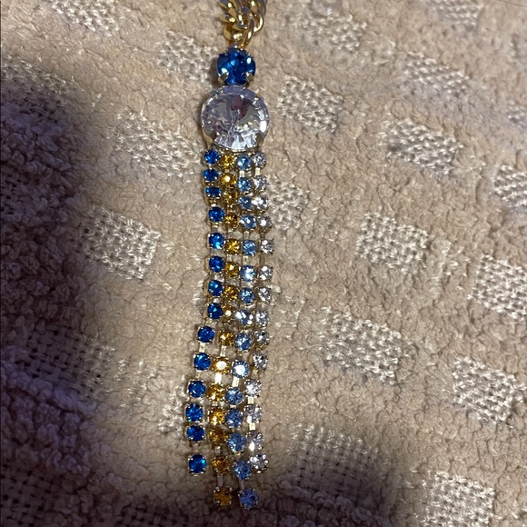 Gold and Blue Crystal Necklace TOVA - Picture 3 of 4